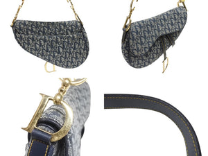 極美品 Christian Dior クリスチャンディオール サドルバッグ ワンショルダーバッグ トロッター ネイビー ガリアーノ期 中古 4b006929