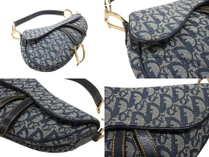 極美品 Christian Dior クリスチャンディオール サドルバッグ ワンショルダーバッグ トロッター ネイビー ガリアーノ期 中古 4b006929
