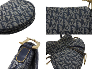 極美品 Christian Dior クリスチャンディオール サドルバッグ ワンショルダーバッグ トロッター ネイビー ガリアーノ期 中古 4b006929