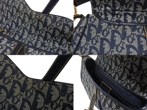 極美品 Christian Dior クリスチャンディオール サドルバッグ ワンショルダーバッグ トロッター ネイビー ガリアーノ期 中古 4b006929