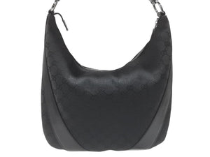 GUCCI グッチ ショルダーバッグ ホーボー ブラック シルバー金具 GGキャンバス レザー レディース 美品 中古 4b006930