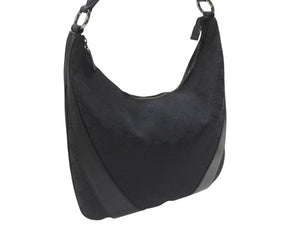GUCCI グッチ ショルダーバッグ ホーボー ブラック シルバー金具 GGキャンバス レザー レディース 美品 中古 4b006930