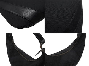 GUCCI グッチ ショルダーバッグ ホーボー ブラック シルバー金具 GGキャンバス レザー レディース 美品 中古 4b006930