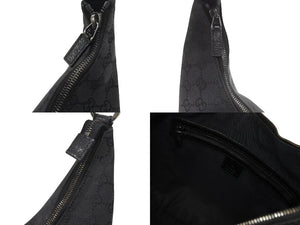 GUCCI グッチ ショルダーバッグ ホーボー ブラック シルバー金具 GGキャンバス レザー レディース 美品 中古 4b006930