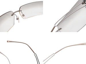 極美品 CHANEL シャネル リムレス サングラス アイウェア 4051-B ココマーク ラインストーン シルバー グレー 中古 4b006933