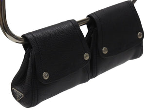 PRADA プラダ 97FW ループ ワンショルダーバッグ レザー ブラック アーカイブ トライアングルロゴ金具 シルバー金具 美品 中古 4b006940