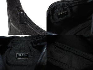 極美品 PRADA プラダ プラダスポーツ ワンショルダーバッグ ウール ナイロンキャンバス チャコール ブラック シルバー金具 中古 4b006942