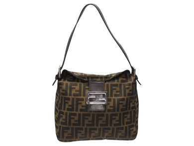 FENDI フェンディ ワンショルダーバッグ マンマバケット ズッカ柄 ブラウン キャンバス レザー 美品 中古 4b006943