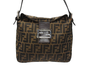 FENDI フェンディ ワンショルダーバッグ マンマバケット ズッカ柄 ブラウン キャンバス レザー 美品 中古 4b006943