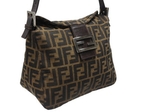 FENDI フェンディ ワンショルダーバッグ マンマバケット ズッカ柄 ブラウン キャンバス レザー 美品 中古 4b006943