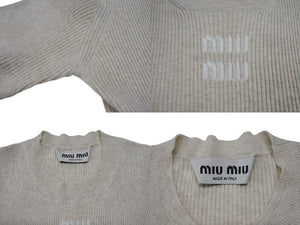 MIUMIU ミュウミュウ 23SS コットン ニットドレス MMA795 サイズ36S ベージュ リブニット ブランドロゴ 美品 中古 4b006948