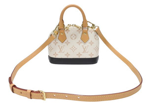 極美品 LOUIS VUITTON ルイヴィトン ナノ アルマ 2WAYバッグ M46895 モノグラム デュンヌキャンバス ホワイト ブラック ベージュ 中古 4b006950