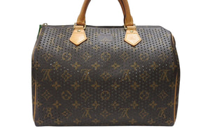 極美品 LOUIS VUITTON ルイヴィトン モノグラム ペルフォ スピーディ30 ハンドバッグ M95181 グリーン メッシュ 中古 4b006969