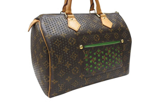 極美品 LOUIS VUITTON ルイヴィトン モノグラム ペルフォ スピーディ30 ハンドバッグ M95181 グリーン メッシュ 中古 4b006969