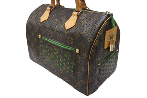 極美品 LOUIS VUITTON ルイヴィトン モノグラム ペルフォ スピーディ30 ハンドバッグ M95181 グリーン メッシュ 中古 4b006969