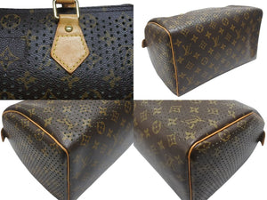 極美品 LOUIS VUITTON ルイヴィトン モノグラム ペルフォ スピーディ30 ハンドバッグ M95181 グリーン メッシュ 中古 4b006969