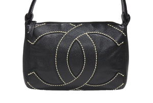 極美品 CHANEL シャネル ワイルドステッチ ワンショルダーバッグ 9番台 ココマーク キャビアスキン ブラック ゴールド金具 中古 4b006992
