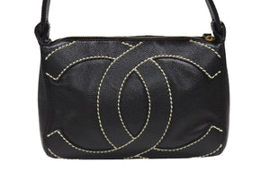 極美品 CHANEL シャネル ワイルドステッチ ワンショルダーバッグ 9番台 ココマーク キャビアスキン ブラック ゴールド金具 中古 4b006992