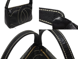 極美品 CHANEL シャネル ワイルドステッチ ワンショルダーバッグ 9番台 ココマーク キャビアスキン ブラック ゴールド金具 中古 4b006992