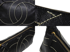 極美品 CHANEL シャネル ワイルドステッチ ワンショルダーバッグ 9番台 ココマーク キャビアスキン ブラック ゴールド金具 中古 4b006992