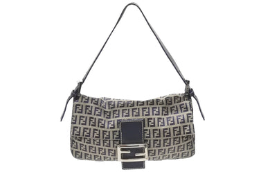 FENDI フェンディ ズッキーノ柄 マンマバケット ワンショルダーバッグ 26424 ネイビー シルバー シルバー金具 美品 中古4b006993