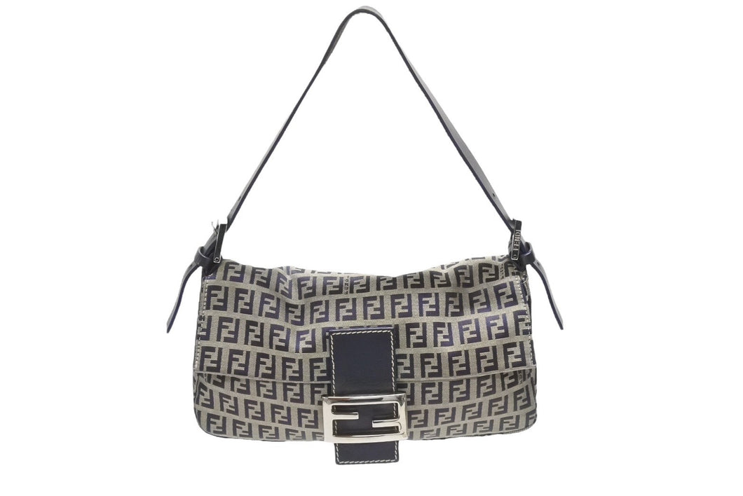 FENDI フェンディ ズッキーノ柄 マンマバケット ワンショルダーバッグ 26424 ネイビー シルバー シルバー金具 美品 中古4b006993