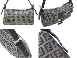 FENDI フェンディ ズッキーノ柄 マンマバケット ワンショルダーバッグ 26424 ネイビー シルバー シルバー金具 美品 中古4b006993