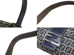 FENDI フェンディ ズッキーノ柄 マンマバケット ワンショルダーバッグ 26424 ネイビー シルバー シルバー金具 美品 中古4b006993