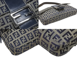 FENDI フェンディ ズッキーノ柄 マンマバケット ワンショルダーバッグ 26424 ネイビー シルバー シルバー金具 美品 中古4b006993