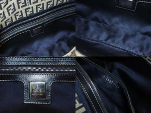 FENDI フェンディ ズッキーノ柄 マンマバケット ワンショルダーバッグ 26424 ネイビー シルバー シルバー金具 美品 中古4b006993