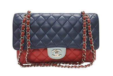 CHANEL シャネル マトラッセ25 チェーンショルダー ショルダーバッグ Wフラップ 22番台 ラムスキン トリコロールカラー シルバー金具 美品 中古 4b007004