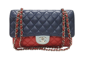 CHANEL シャネル マトラッセ25 チェーンショルダー ショルダーバッグ Wフラップ 22番台 ラムスキン トリコロールカラー シルバー金具 美品 中古 4b007004