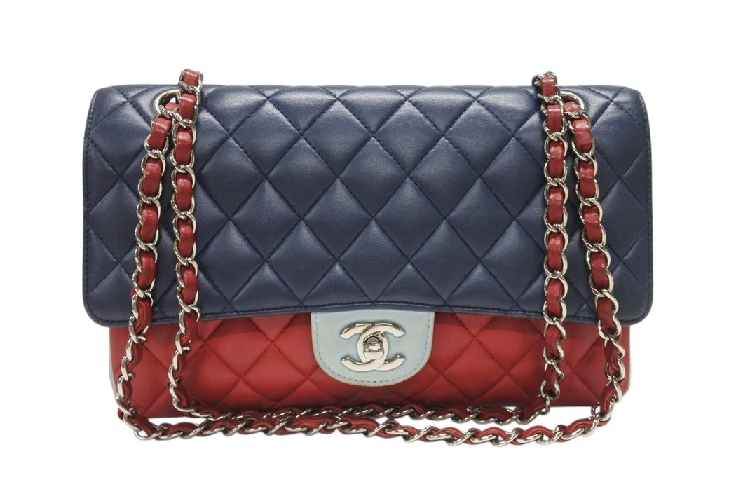 CHANEL シャネル マトラッセ25 チェーンショルダー ショルダーバッグ Wフラップ 22番台 ラムスキン トリコロールカラー シルバー金具 美品 中古 4b007004