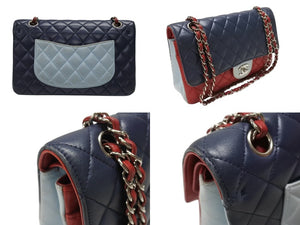 CHANEL シャネル マトラッセ25 チェーンショルダー ショルダーバッグ Wフラップ 22番台 ラムスキン トリコロールカラー シルバー金具 美品 中古 4b007004