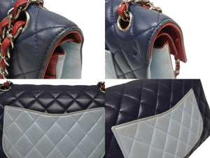 CHANEL シャネル マトラッセ25 チェーンショルダー ショルダーバッグ Wフラップ 22番台 ラムスキン トリコロールカラー シルバー金具 美品 中古 4b007004