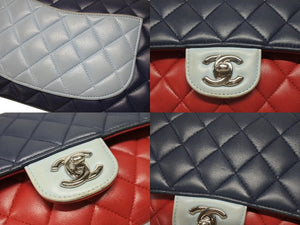 CHANEL シャネル マトラッセ25 チェーンショルダー ショルダーバッグ Wフラップ 22番台 ラムスキン トリコロールカラー シルバー金具 美品 中古 4b007004