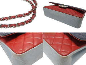 CHANEL シャネル マトラッセ25 チェーンショルダー ショルダーバッグ Wフラップ 22番台 ラムスキン トリコロールカラー シルバー金具 美品 中古 4b007004