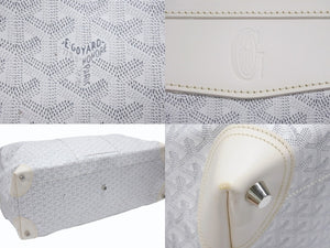 極美品 GOYARD ゴヤール ボーイング 65 ヘリンボーン PVC レザー ボストンバッグ ホワイト 中古 4b007009