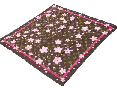 極美品 LOUIS VUITTON ルイヴィトン LV × TM カレ モノグラム チェリーブロッサム スカーフ 村上隆 マロン M71920 中古 4b007010