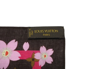 極美品 LOUIS VUITTON ルイヴィトン LV × TM カレ モノグラム チェリーブロッサム スカーフ 村上隆 マロン M71920 中古 4b007010