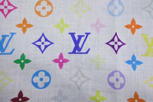 極美品 LOUIS VUITTON ルイヴィトン バンダナ スカーフ M71911 モノグラム マルチカラー ホワイト 村上隆 中古 4b007012