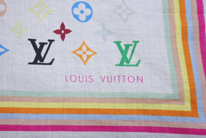 極美品 LOUIS VUITTON ルイヴィトン バンダナ スカーフ M71911 モノグラム マルチカラー ホワイト 村上隆 中古 4b007012