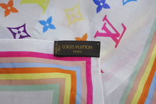 Load image into Gallery viewer, 極美品 LOUIS VUITTON ルイヴィトン バンダナ スカーフ M71911 モノグラム マルチカラー ホワイト 村上隆 中古 4b007012
