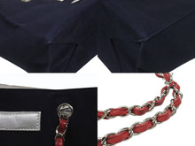 Load image into Gallery viewer, 極美品 CHANEL シャネル トートバッグ チェーンショルダー ココマーク 7番台 No.5 ネイビー シルバー キャンバス レザー 中古 4b007015