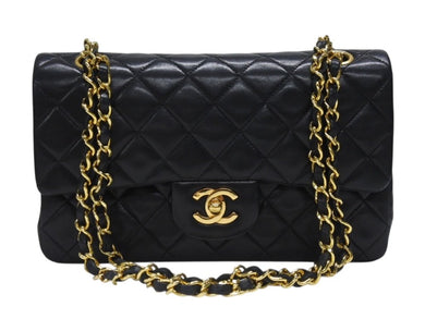 極美品 CHANEL シャネル マトラッセ23 Wフラップ Wチェーンショルダーバッグ 1番台 ラムスキン ココマーク ブラック ゴールド金具 中古 4b007017