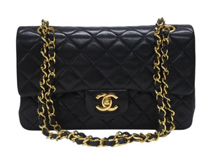 極美品 CHANEL シャネル マトラッセ23 Wフラップ Wチェーンショルダーバッグ 1番台 ラムスキン ココマーク ブラック ゴールド金具 中古 4b007017