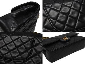 極美品 CHANEL シャネル マトラッセ23 Wフラップ Wチェーンショルダーバッグ 1番台 ラムスキン ココマーク ブラック ゴールド金具 中古 4b007017