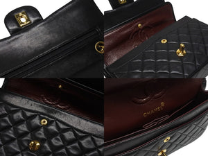 極美品 CHANEL シャネル マトラッセ23 Wフラップ Wチェーンショルダーバッグ 1番台 ラムスキン ココマーク ブラック ゴールド金具 中古 4b007017