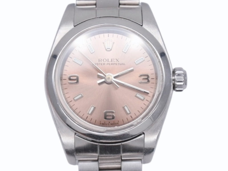 ROLEX ロレックス 腕時計 オイスターパーペチュアル 76080 K刻印 ステンレススチール シルバー ピンク文字盤 美品 中古 4b007023