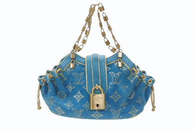 LOUIS VUITTON ルイヴィトン ハンドバッグ 希少 M92374 テダPM エクストラオーディネル スエード ターコイズブルー 美品 中古 4b007024
